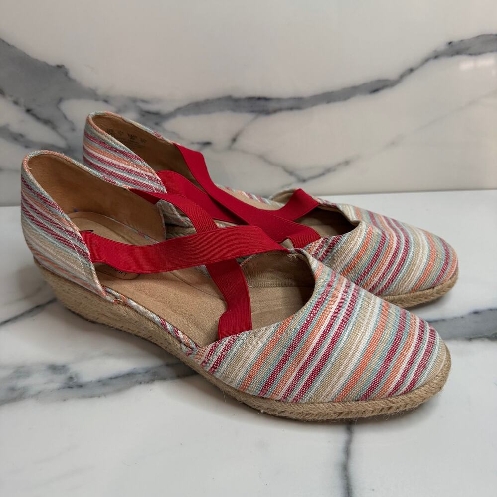 Abella Wmns Striped Espadrille Kristen Wedge Sandals Sz 10 Beachy Resort Casual